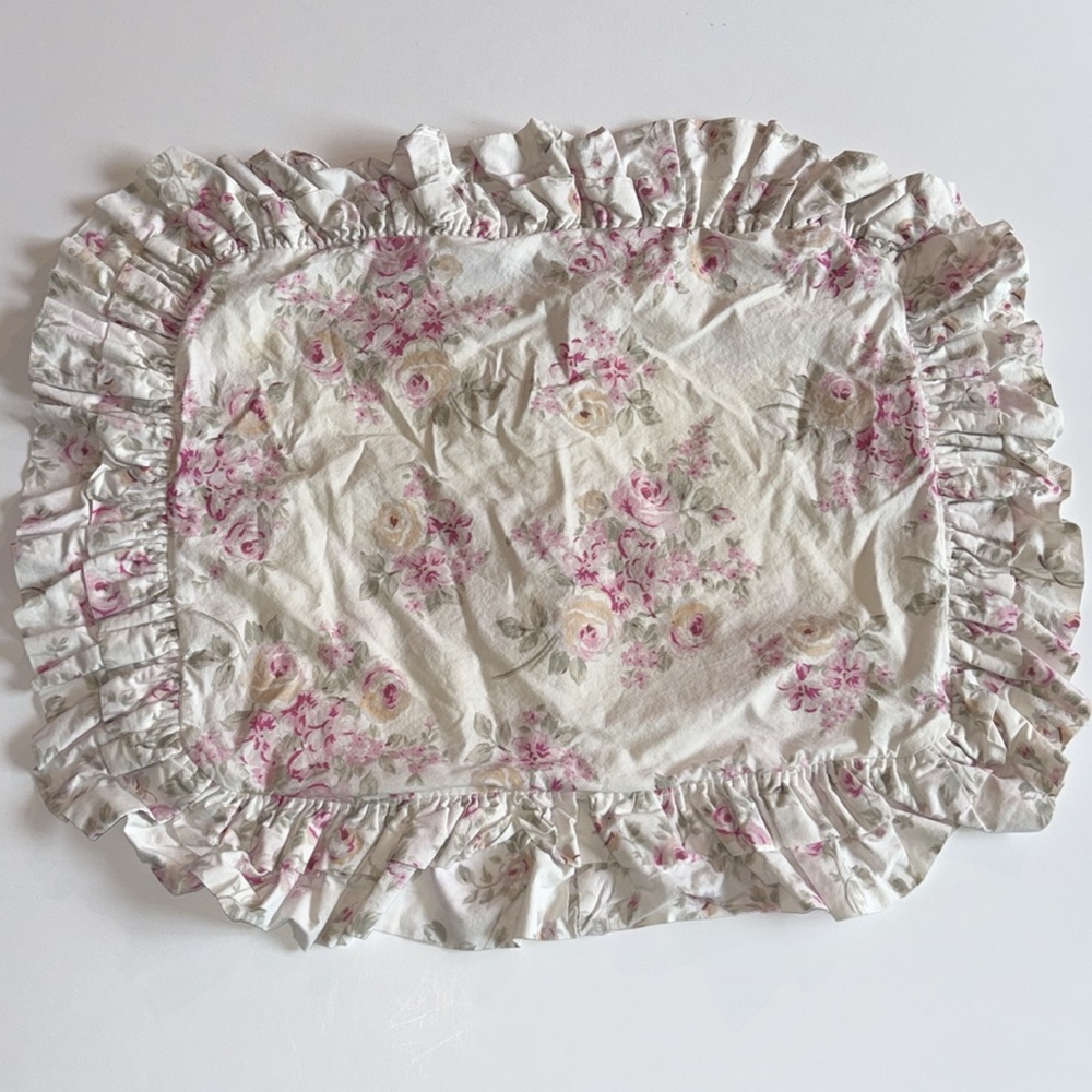 SIMPLY SHABBY CHIC BLUSH BEAUTY ROSE FLORAL DOUBLE RUFFLE ACCENT TOSS PILLOW